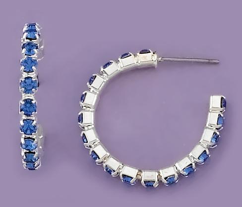 EA451: Traditional Crystal Hoop Earrings (Blue, Clear, Black )