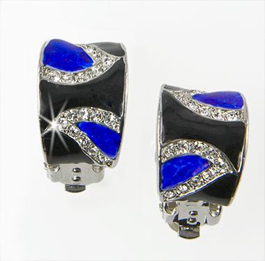 EA530: Black & Dark Blue Clip or Pierced Earrings