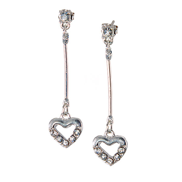 EA696: Silver Heart Earrings with Crystals 