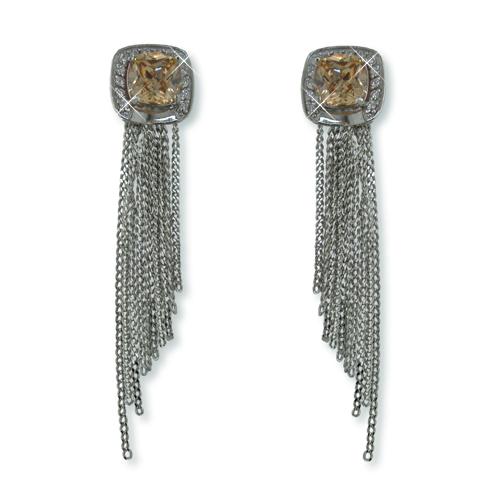 EA178S: Elegant Amber / Topaz CZ Earrings in Silver