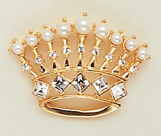 PA09P: Pearl & Crystal Crown Pin