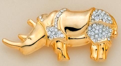 PA191: Gold Rhino Pin with Austrian Crystals
