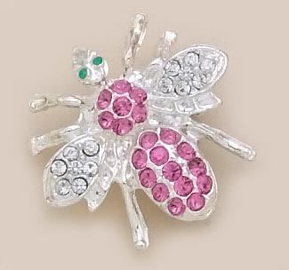 PA250DR: Bee Pin with Pink and Clear Crystals
