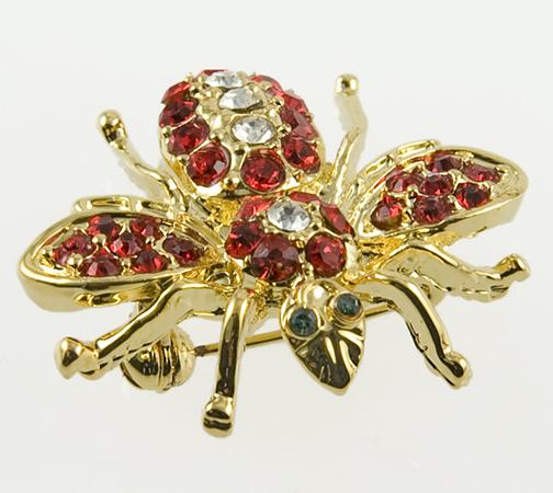 PA250R: Red Crystal Bee Pin