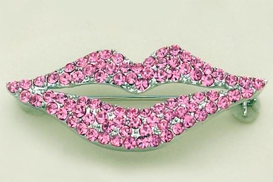 PA403: Pink Crystal Lips Pin