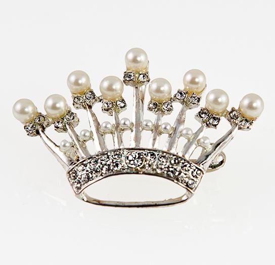 PA604: Crystal and Pearl Crown Pin Silver or Gold