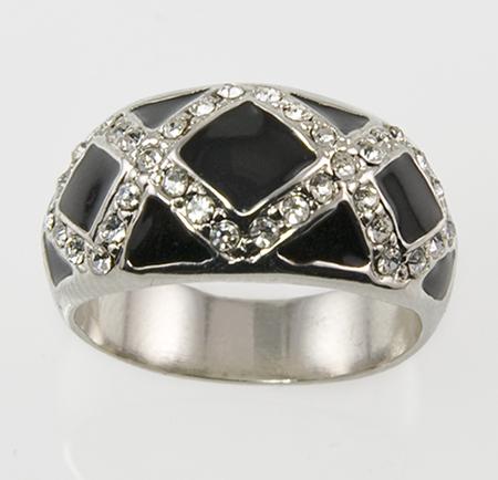 RA109B: Black Enamel & Austrian Crystal Ring