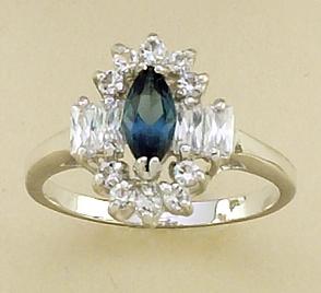 RA46: Sapphire Blue & Clear CZ Ring in Gold or Silver