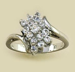 RA47: Silver Diamond CZ Cluster Ring