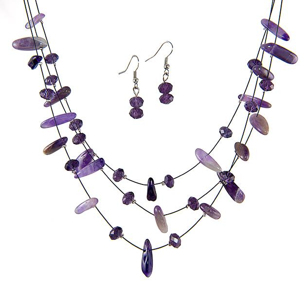 SN242A: Natural Amethyst Necklace and Earring Set