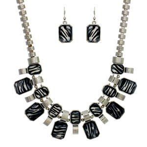 SN320: Exotic Silver and Zebra Necklace and Earring Set