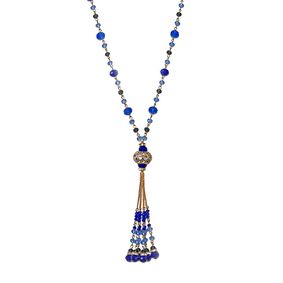 SN348: Elegant Sapphire Multi Tassel Necklace and Earrings