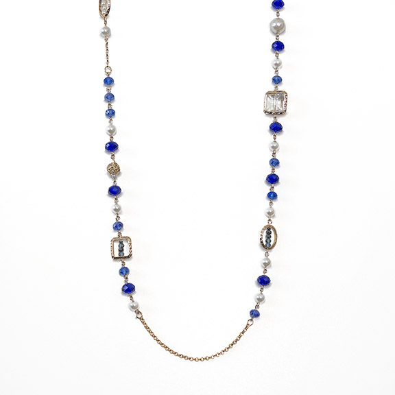 SN349: Sapphire and Pearl Necklace and Earring Set