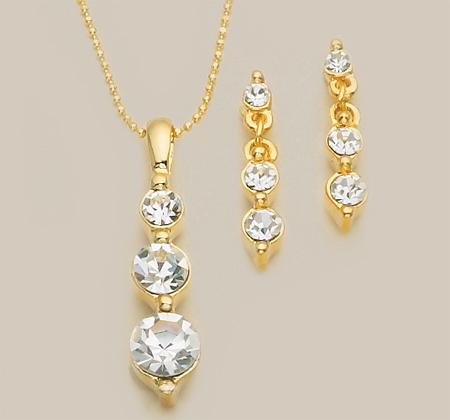 SN73: 3-Piece Austrian Crystal Earrings & Necklace Set (Past, Present, Future)