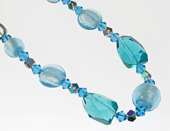 SNT119B: Blue Moreno Style Glass Bead Necklace & Earrings Set
