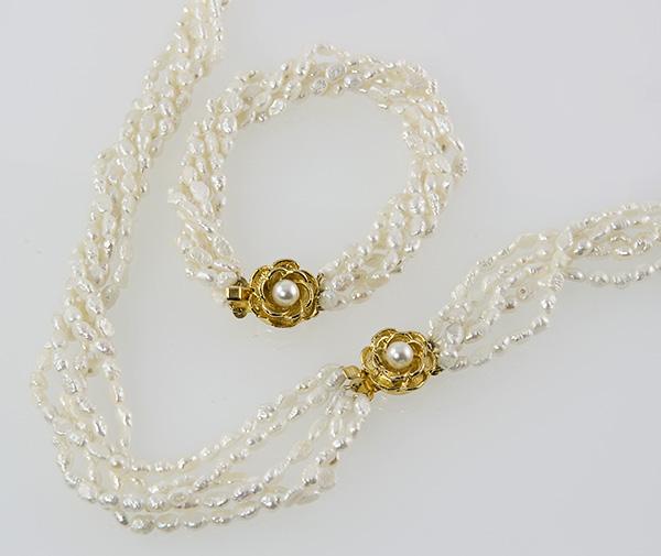 SNT161: Multi-Strand Fresh Water Pearl Necklace & Bracelet Set