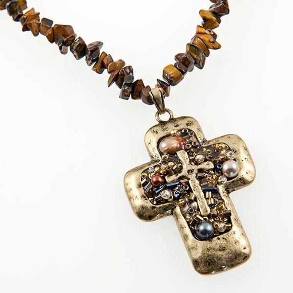 SNT238: Natural Stone Cross and Earrings
