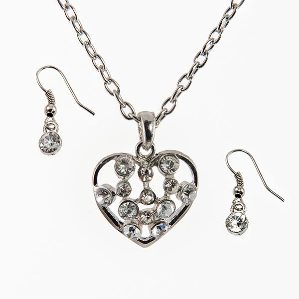 SNT255: Silver Crystal Heart Set