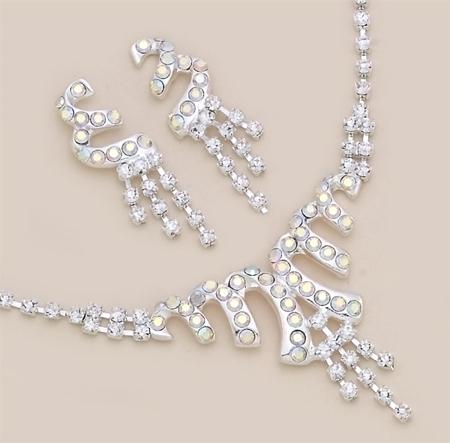SNT90: AB Austrian Crystal Silver Chandelier Earring & Necklace Set