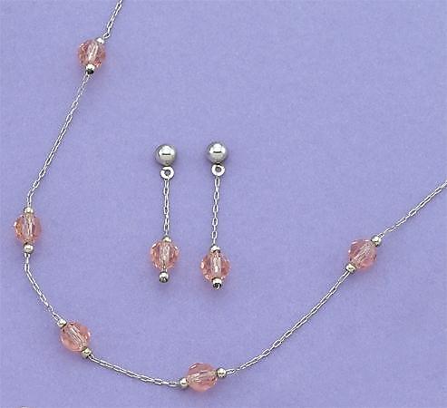 SNT93P: Pink (or Amethyst) Austrian Earrings & Necklace Set