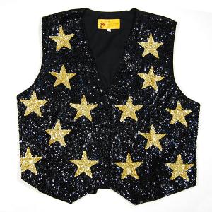 VE110: Sequine Black w/ Gold Stars Vest