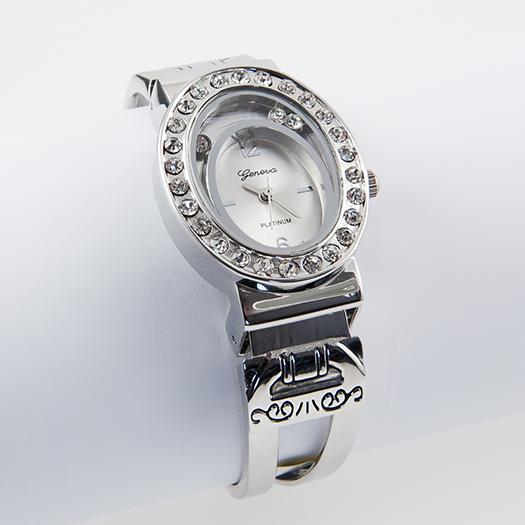 WA116: Silver Crystal Cuff Watch