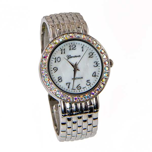 WA165: Crystal Silver Cuff Watch
